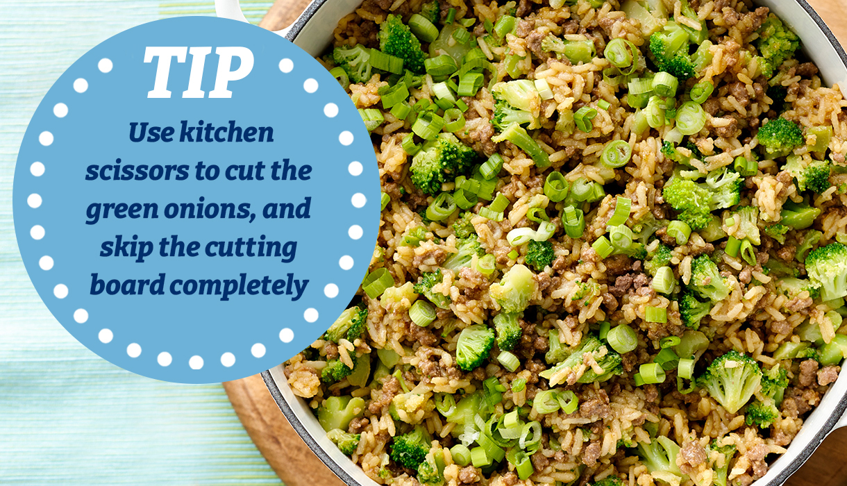 Tip; Use kitchen scissors to cut the green onions, and skip the cutting board completely