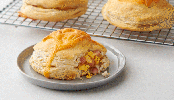 Freezer-Friendly Ham and Cheese Breakfast Biscuit Bombs; Blueberry-Cream Cheese Monkey Bread; Freezer-Friendly Everything Bagel Biscuit Bombs; Maple French Toast Crescent Roll-Up Bake