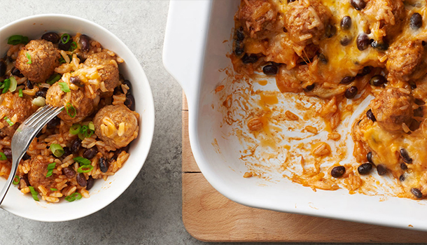 Cheesy Enchilada Meatball Casserole