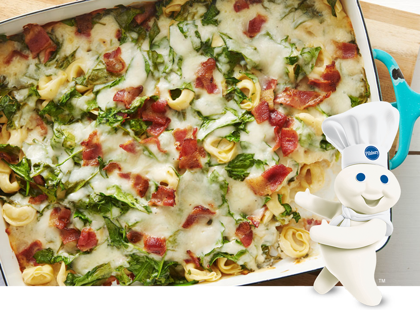 Cheesy Bacon and Spinach Tortellini Casserole