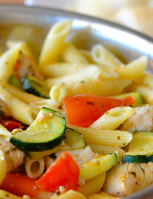 Tomato, Zucchini and Chicken Skillet Pasta
