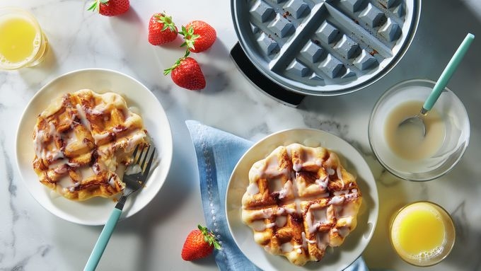 Cinnamon Roll Waffles with Cream Cheese Glaze