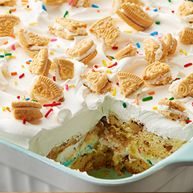 Birthday Cake Cinnamon Roll Lasagna