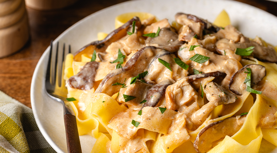 Wild Mushroom and Rotisserie Chicken Stroganoff