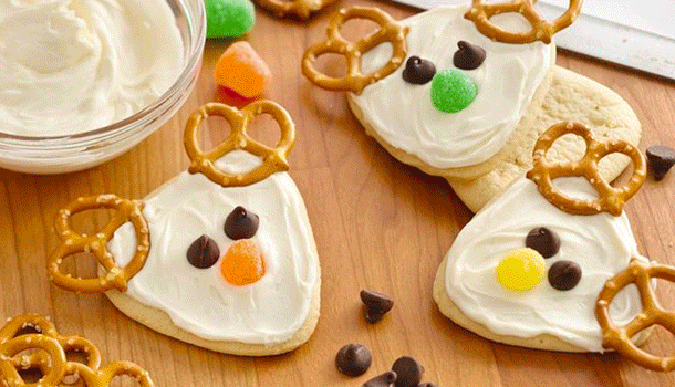 Cute Reindeer Cookies; Frosted Reindeer Cookies; Santa’s Belly Cookies
