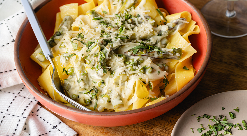 Spring Alfredo with Pappardelle