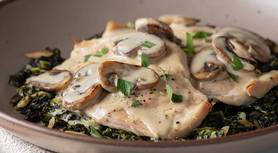 Chicken Florentine with Mushroom Sauce