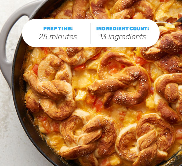 Pretzel-Topped Cheesy Chicken Pot Pie
