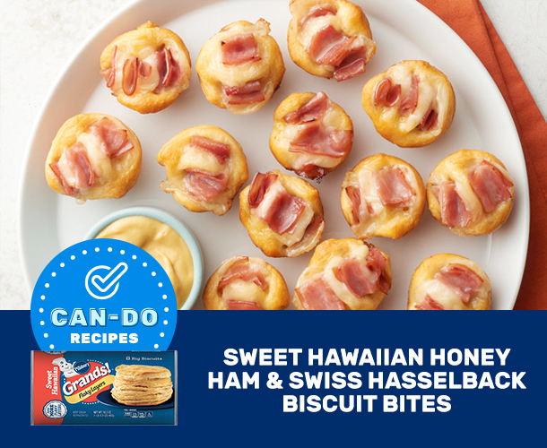 Sweet Hawaiian Honey Ham and Swiss Hasselback Biscuit Bites