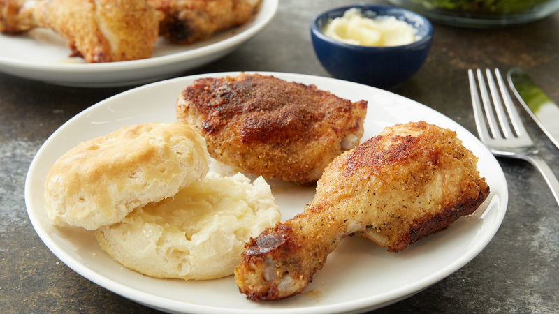 Sheet Pan Fried Chicken and Biscuits with Honey Butter