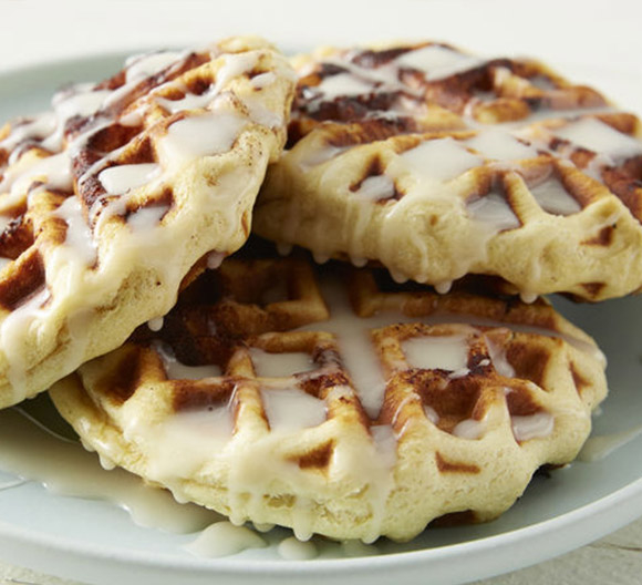 Cinnamon Roll Waffles with Cream Cheese Glaze
