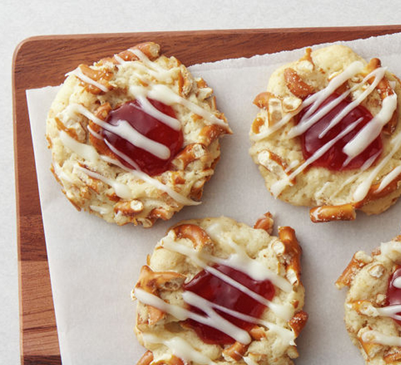 Strawberry-Pretzel Thumbprint Cookies