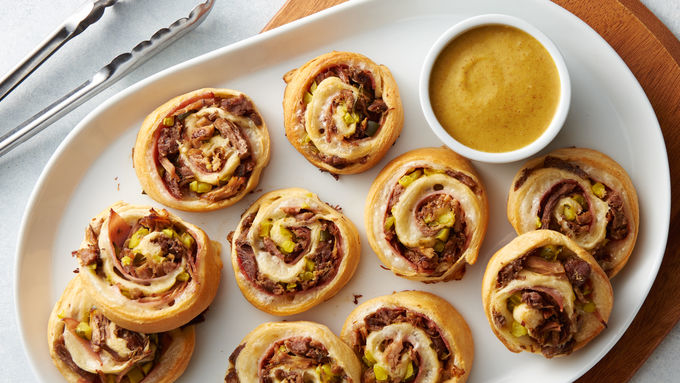 Cuban Sandwich Pinwheels with Spicy Maple Mustard Sauce