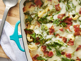 Cheesy Bacon and Spinach Tortellini Casserole