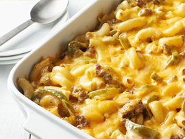 Lightened-Up Philly Cheese Steak Mac and Cheese Bake