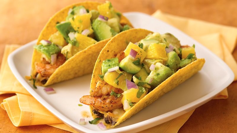 Spicy Citrus Shrimp and Black Bean Tacos with Orange-Avocado Salsa