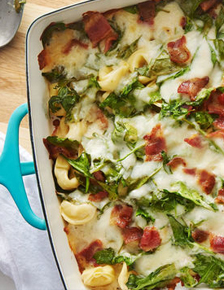 Cheesy Bacon and Spinach Tortellini Casserole