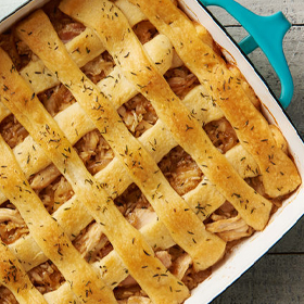 Lattice-Topped French Onion and Chicken Rice Bake