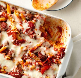 One-Pan Meatball and Pepperoni Pasta Bake