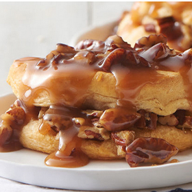 Pecan Praline-Stuffed Breakfast Biscuit Sandwiches