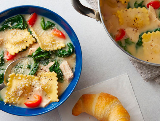 One-Pot Creamy Tuscan Ravioli Soup