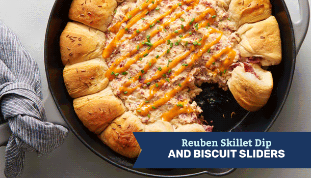 Reuben Skillet Dip and Biscuit Sliders