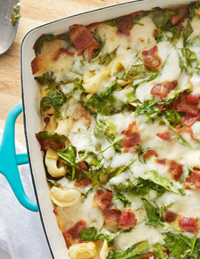 Cheesy Bacon and Spinach Tortellini Casserole