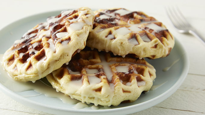 Cinnamon Roll Waffles with Cream Cheese Glaze