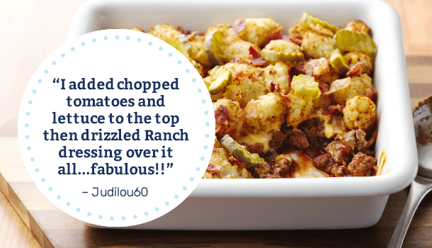 I added chopped tomatoes and lettuce to the top then drizzled Ranch dressing over it all...fabulous!! -Judilou60