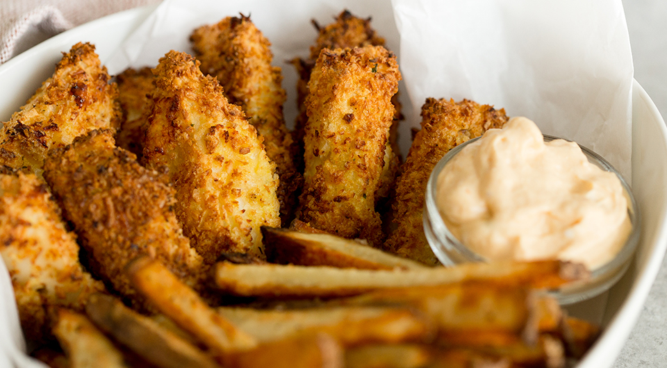 Air-Fried Panko-Crusted Fish Sticks