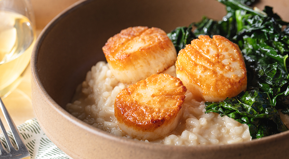 Brown Butter Scallops With Risotto & Kale