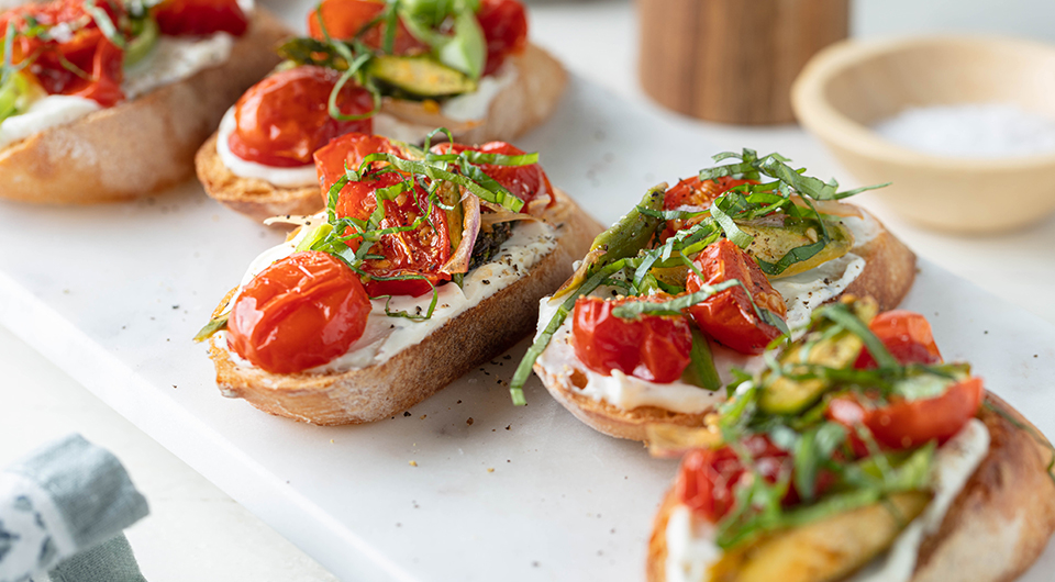 Mini Tomato & Asparagus Ricotta Toasts