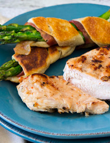 Grilled Chicken with Bacon-Asparagus Crescent Wraps