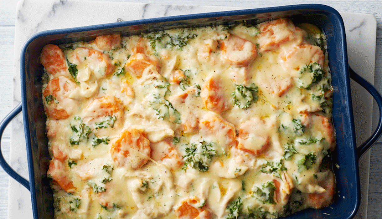 Cheesy Chicken and Sweet Potato Casserole