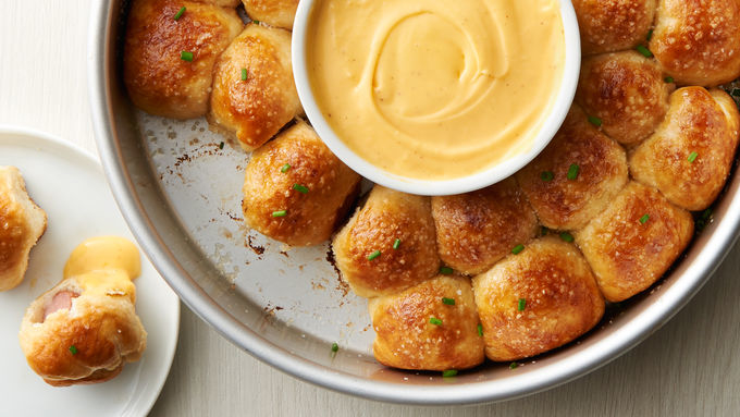 Stuffed Pretzel Dippers with Cheesy Mustard Dip