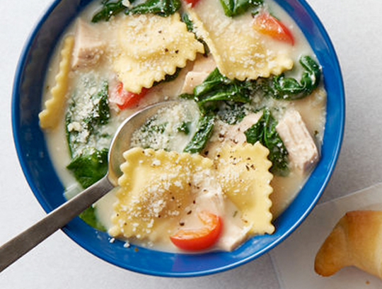 One-Pot Creamy Tuscan Ravioli Soup