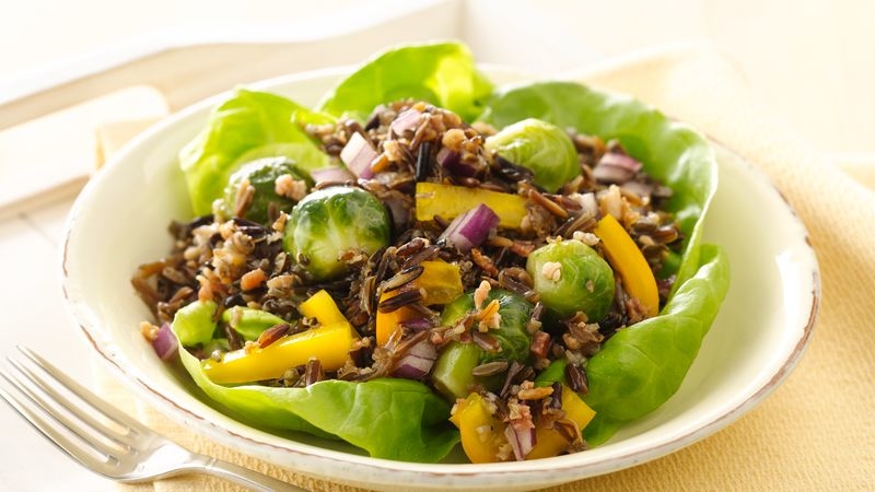 Maple Balsamic Brussels Sprouts and Wild Rice Salads