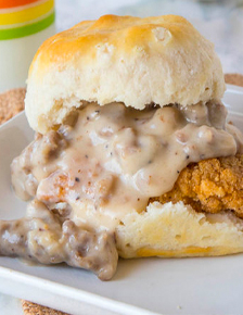 Easy Chicken and Biscuit Sandwiches with Sausage Gravy